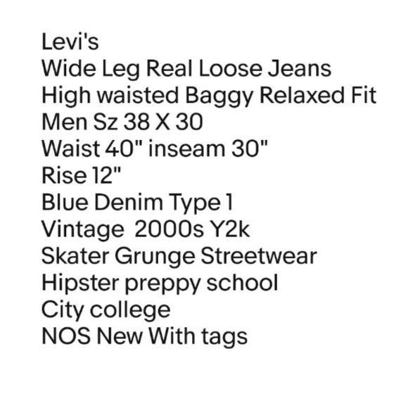 Levi's Wide Leg Real Loose Jeans Men Sz 38 Blue Denim Type 1 Vtg Y2k Skater NOS - Picture 11 of 12